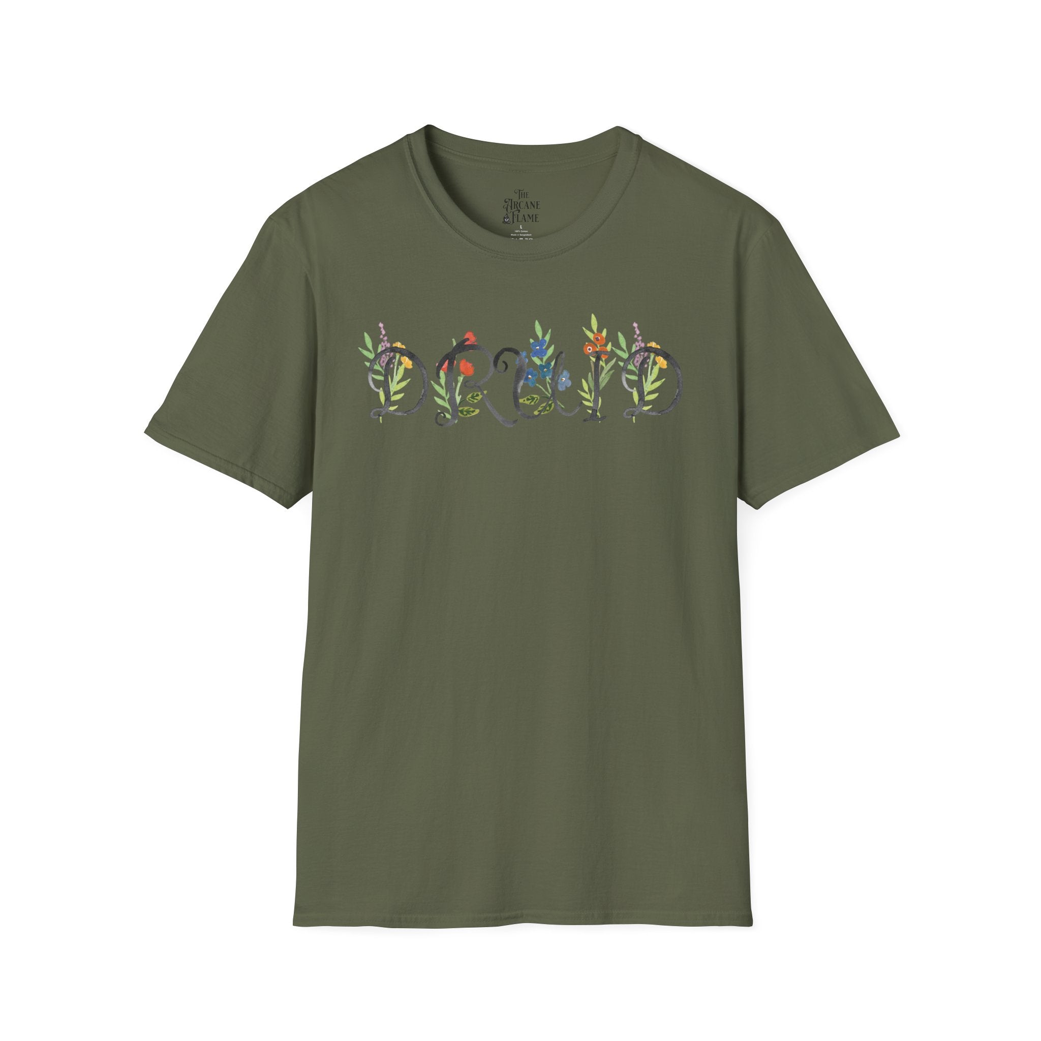Druid Tee — Floral Lettering for Forest Witches and Tabletop Adventurers
