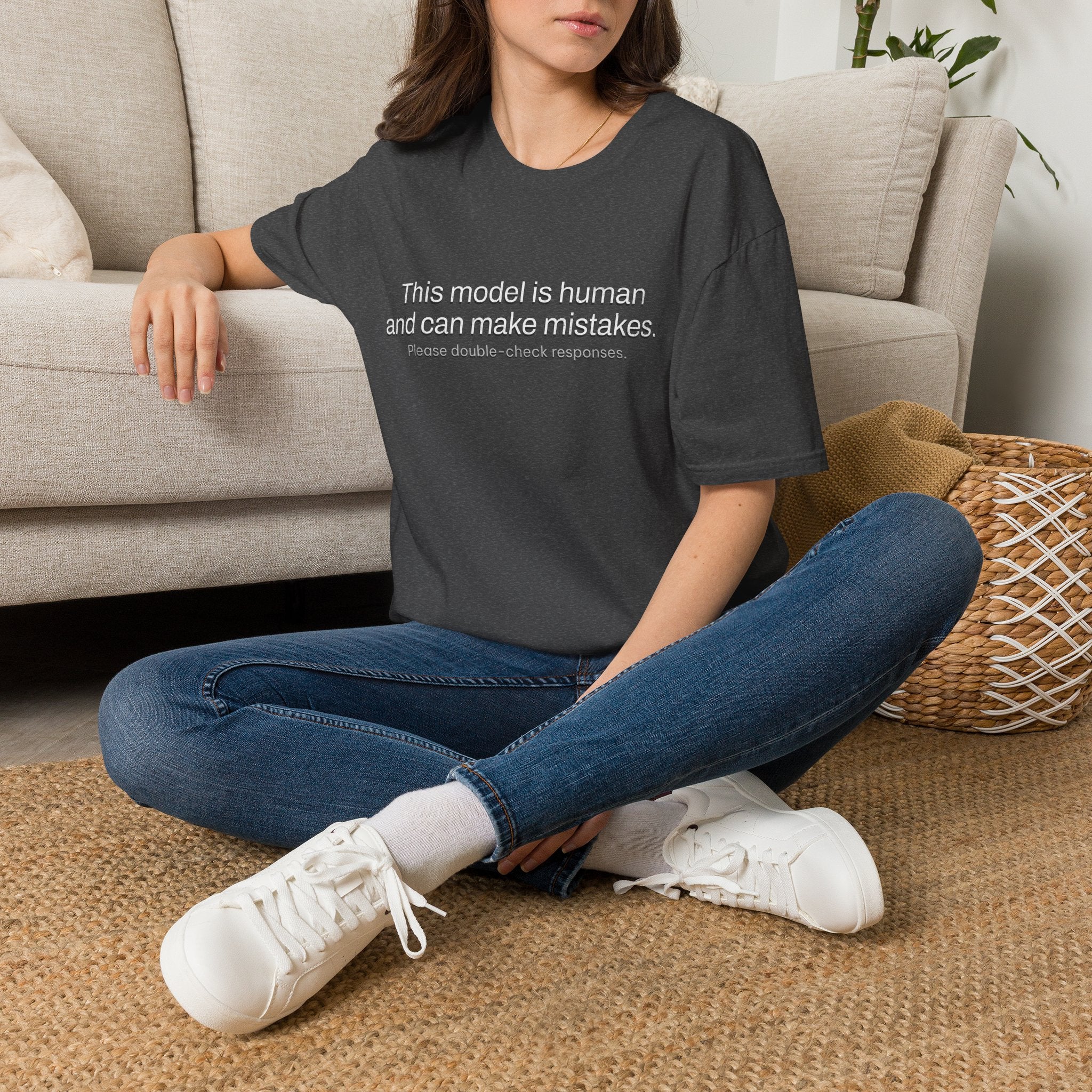 This model is human and can make mistakes T-Shirt — Funny AI Disclaimer Tee