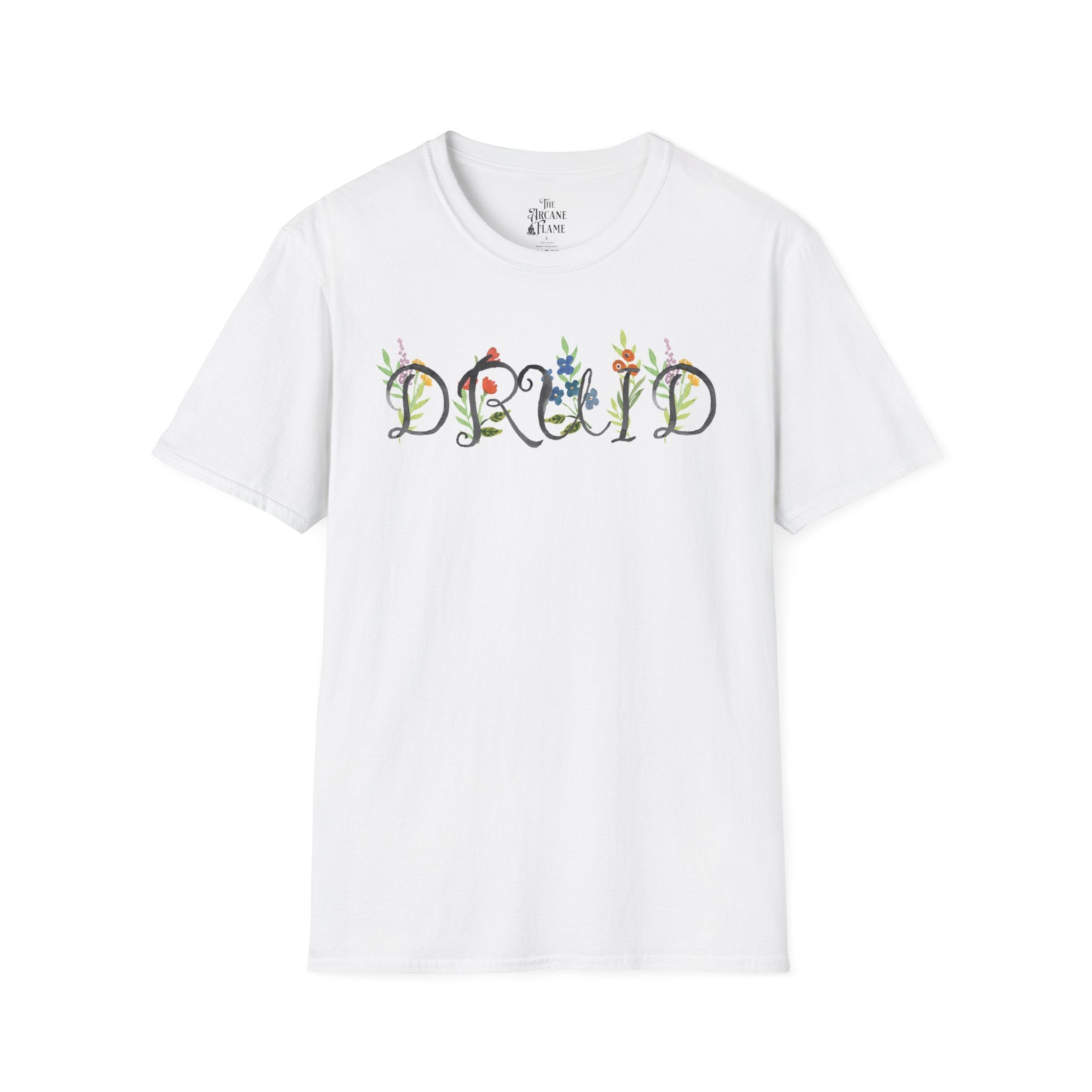 Druid Tee — Floral Lettering for Forest Witches and Tabletop Adventurers
