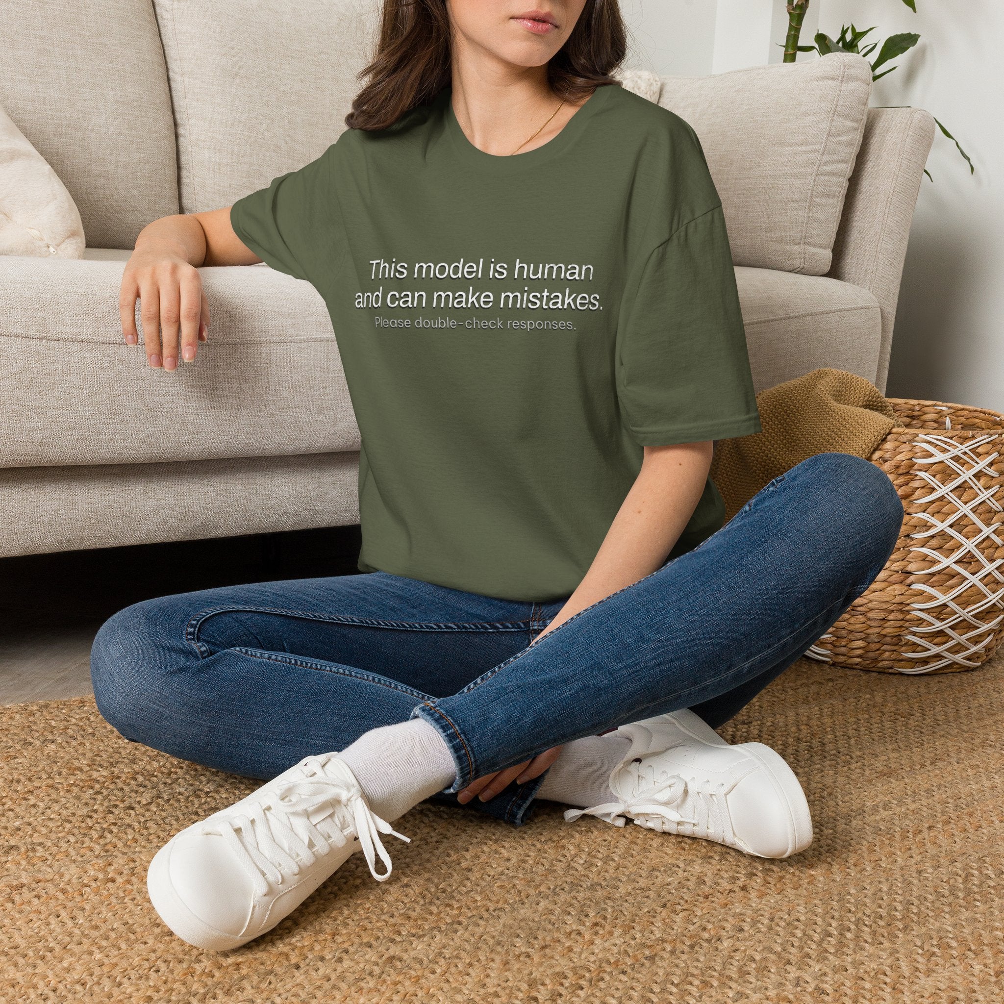 This model is human and can make mistakes T-Shirt — Funny AI Disclaimer Tee