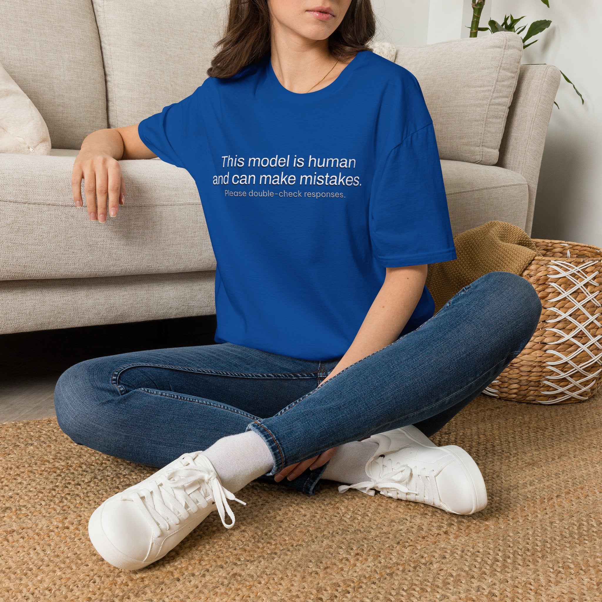 This model is human and can make mistakes T-Shirt — Funny AI Disclaimer Tee